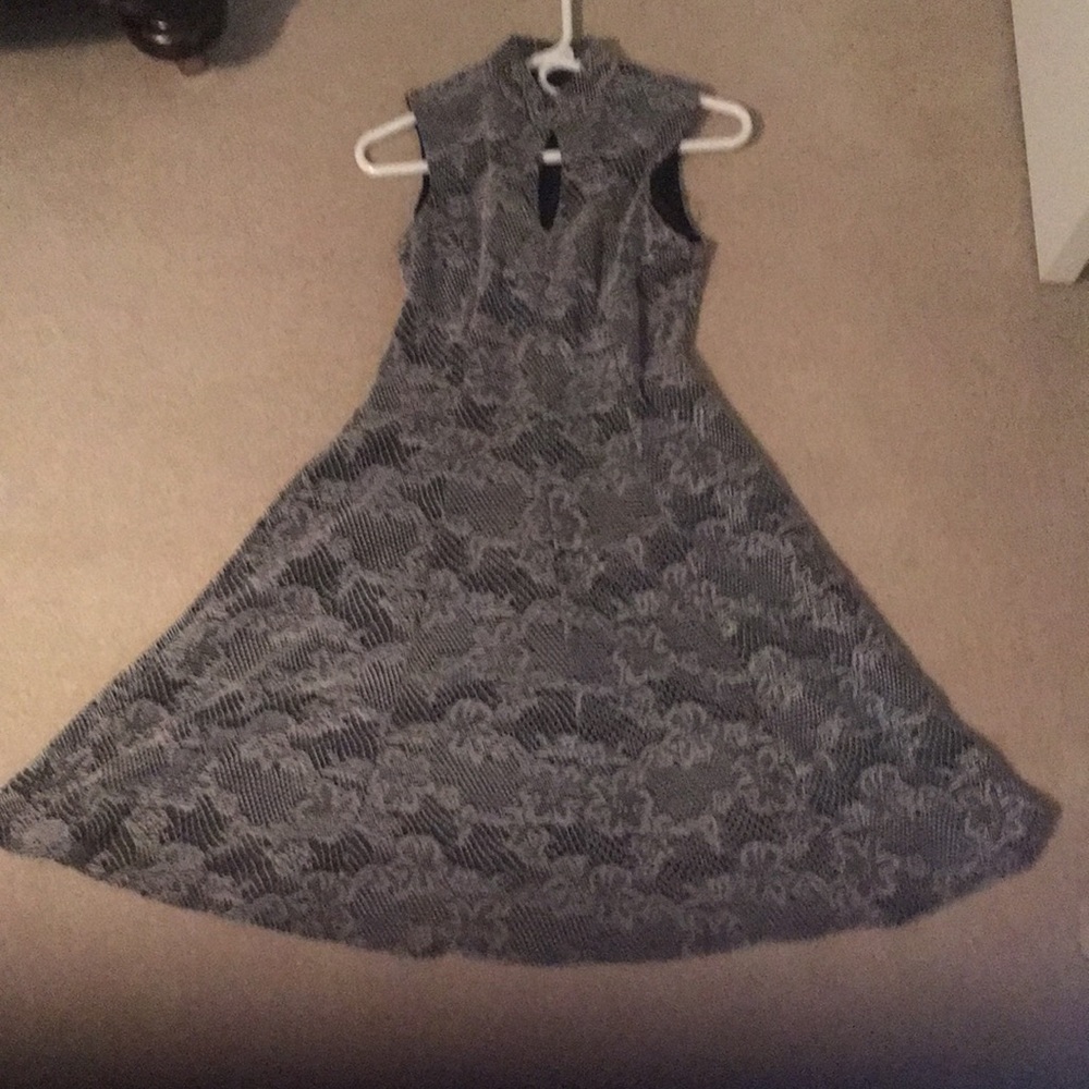 Sharagano black and white fit and flair dress